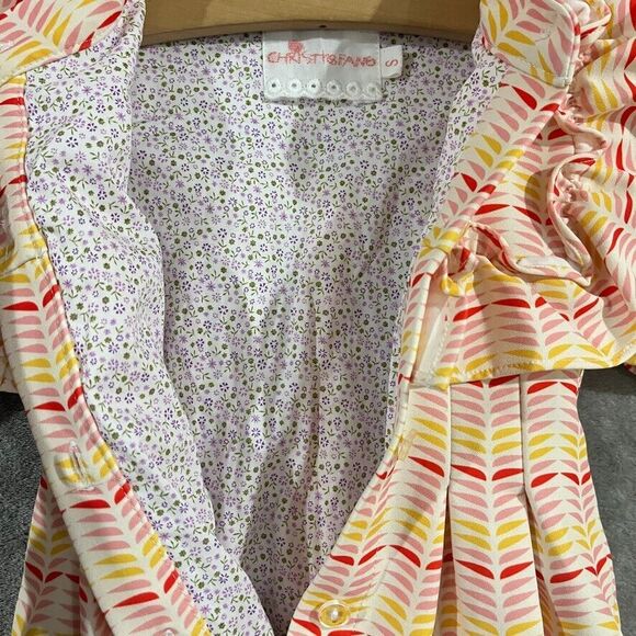 Christy & Fang Girls Dress Pink Yellow Retro Cottagecore Ruffle A-Line Sz Small - Picture 11 of 11